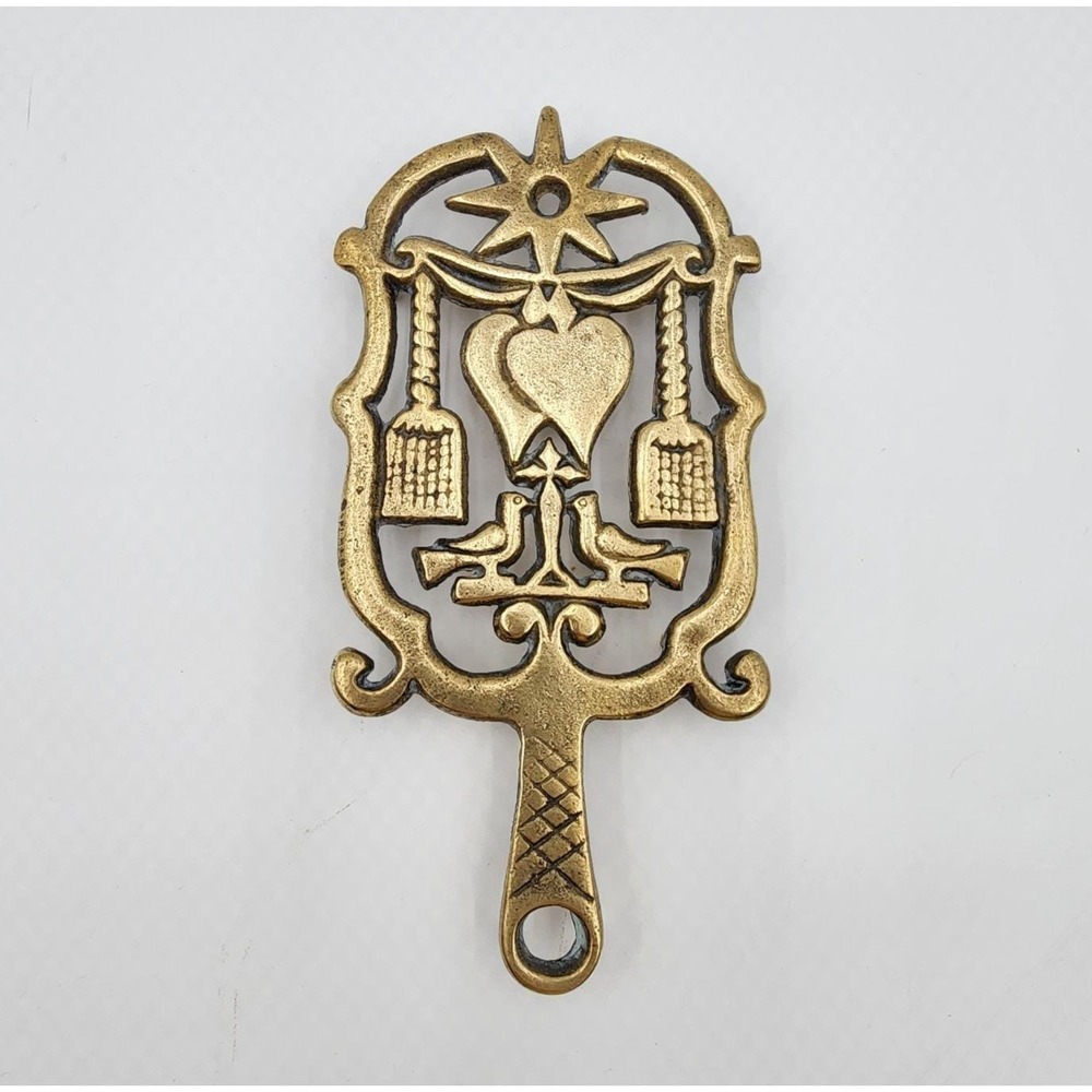 Vintage Brass Kitchen Trivet Star Heart Birds Farmhouse Wall Decor